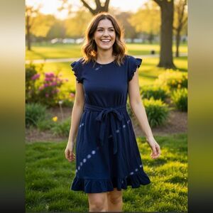 Modcloth navy Blue ruffle hem dress M